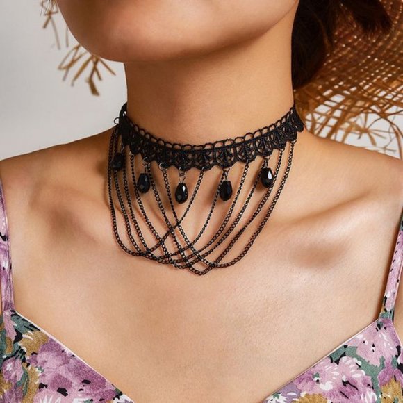 Jewelry - Lace Choker with Black Beads